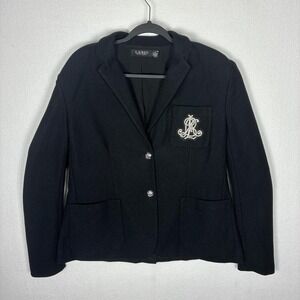 Ralph Lauren Bullion Jacquard Blazer black with white embroidered logo size XL